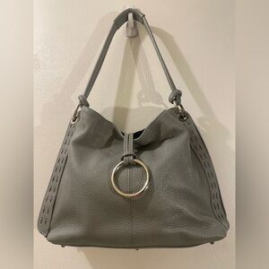 Elegant Gray Leather Shoulder Bag